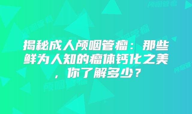 揭秘成人颅咽管瘤：那些鲜为人知的瘤体钙化之美，你了解多少？