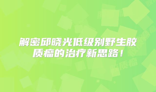 解密邱晓光低级别野生胶质瘤的治疗新思路！