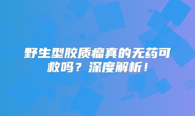 野生型胶质瘤真的无药可救吗？深度解析！