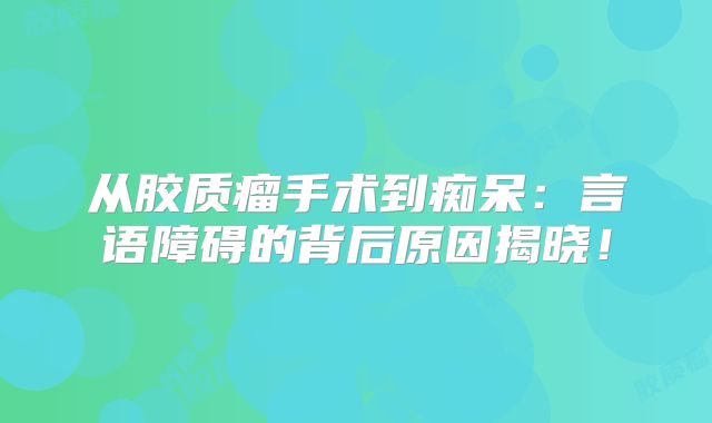 从胶质瘤手术到痴呆：言语障碍的背后原因揭晓！