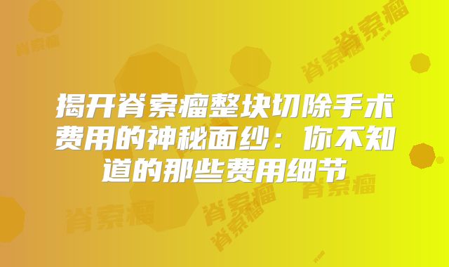 揭开脊索瘤整块切除手术费用的神秘面纱：你不知道的那些费用细节