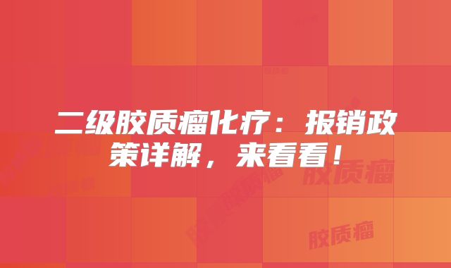 二级胶质瘤化疗：报销政策详解，来看看！