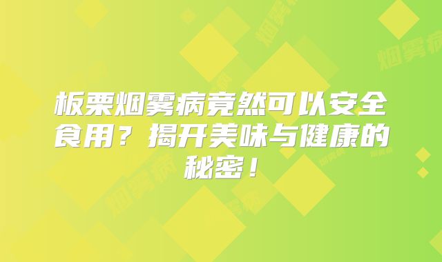 板栗烟雾病竟然可以安全食用？揭开美味与健康的秘密！