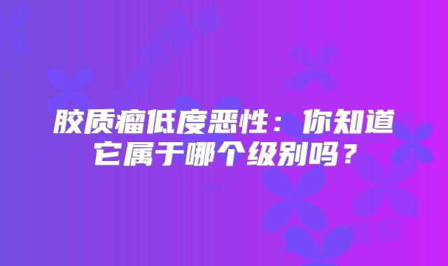 胶质瘤低度恶性：你知道它属于哪个级别吗？