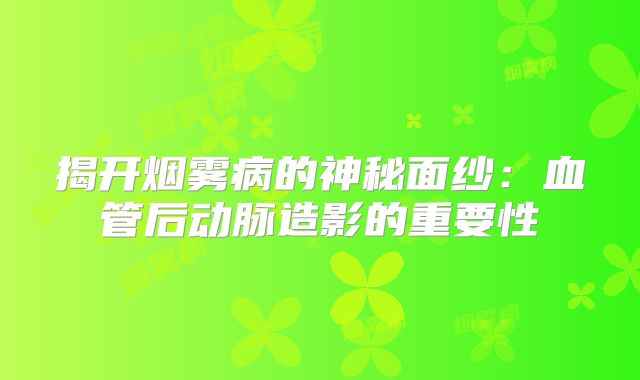 揭开烟雾病的神秘面纱：血管后动脉造影的重要性