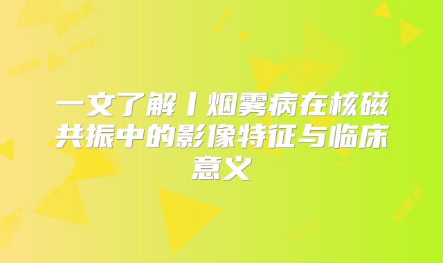 一文了解丨烟雾病在核磁共振中的影像特征与临床意义