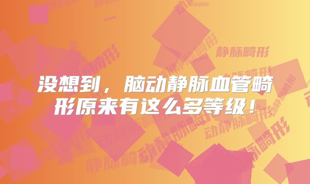 没想到，脑动静脉血管畸形原来有这么多等级！