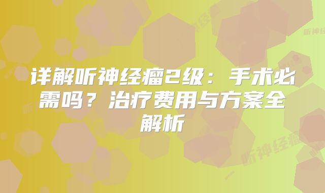 详解听神经瘤2级：手术必需吗？治疗费用与方案全解析