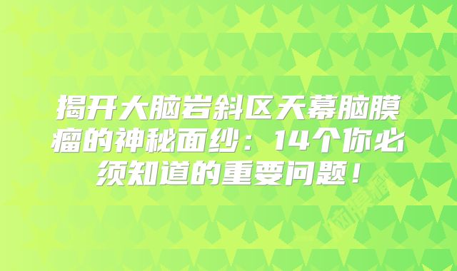 揭开大脑岩斜区天幕脑膜瘤的神秘面纱：14个你必须知道的重要问题！