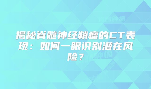 揭秘脊髓神经鞘瘤的CT表现：如何一眼识别潜在风险？