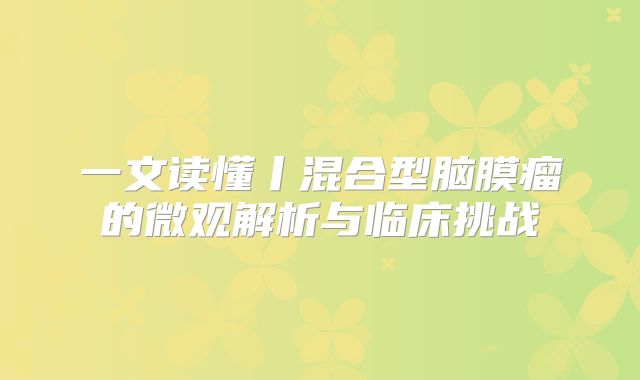 一文读懂丨混合型脑膜瘤的微观解析与临床挑战