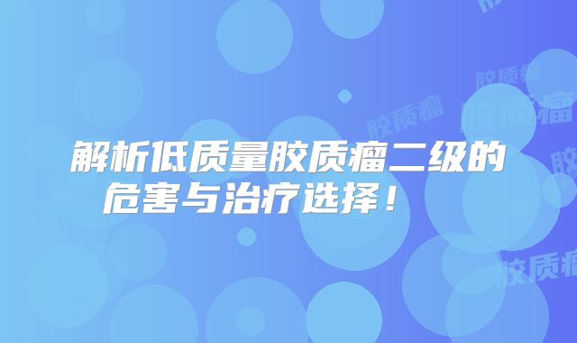 解析低质量胶质瘤二级的危害与治疗选择！  