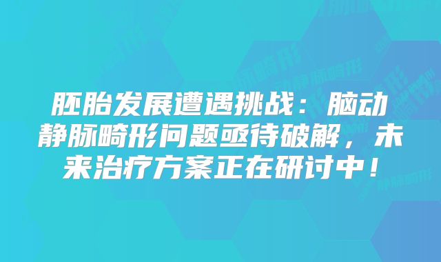 胚胎发展遭遇挑战：脑动静脉畸形问题亟待破解，未来治疗方案正在研讨中！