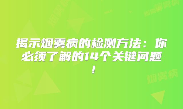 揭示烟雾病的检测方法：你必须了解的14个关键问题！