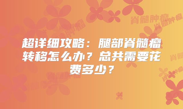 超详细攻略：腿部脊髓瘤转移怎么办？总共需要花费多少？