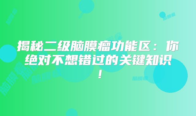 揭秘二级脑膜瘤功能区：你绝对不想错过的关键知识！