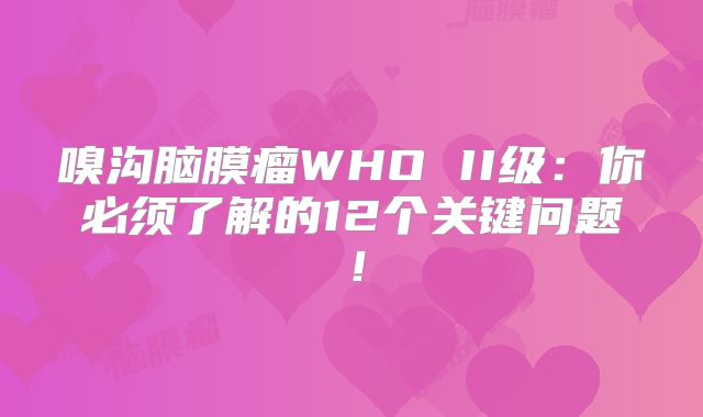 嗅沟脑膜瘤WHO II级：你必须了解的12个关键问题！