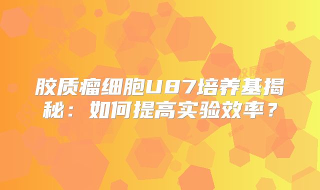 胶质瘤细胞U87培养基揭秘：如何提高实验效率？