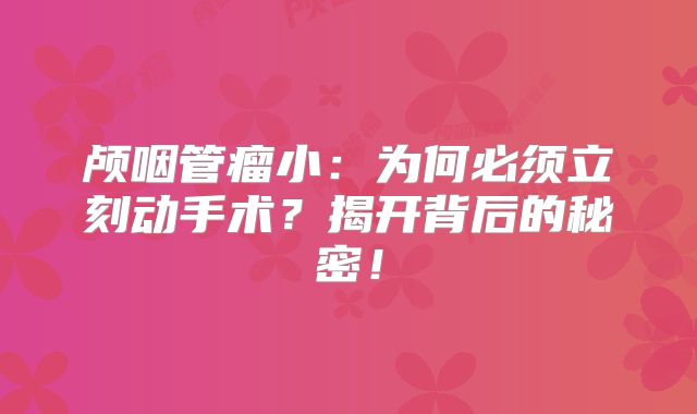 颅咽管瘤小：为何必须立刻动手术？揭开背后的秘密！