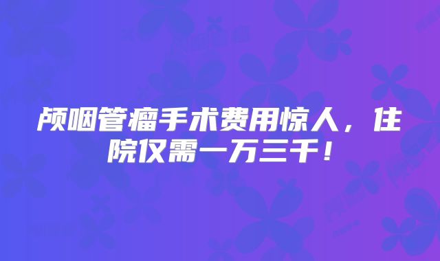 颅咽管瘤手术费用惊人，住院仅需一万三千！