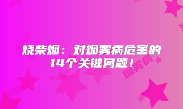 烧柴烟：对烟雾病危害的14个关键问题！