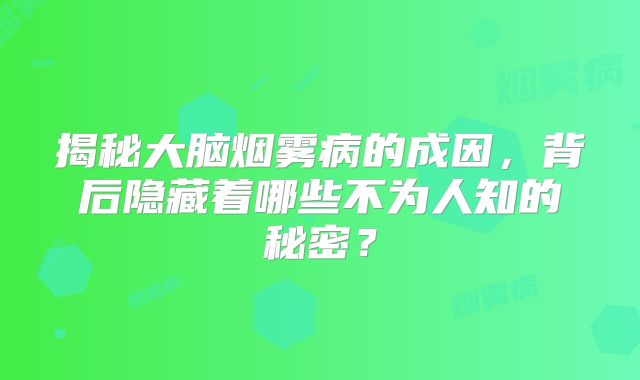 揭秘大脑烟雾病的成因，背后隐藏着哪些不为人知的秘密？