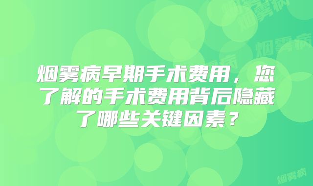 烟雾病早期手术费用，您了解的手术费用背后隐藏了哪些关键因素？