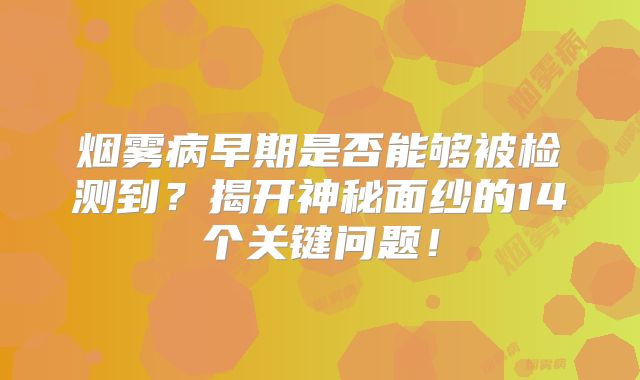 烟雾病早期是否能够被检测到？揭开神秘面纱的14个关键问题！