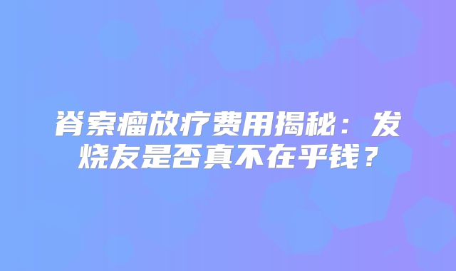 脊索瘤放疗费用揭秘：发烧友是否真不在乎钱？